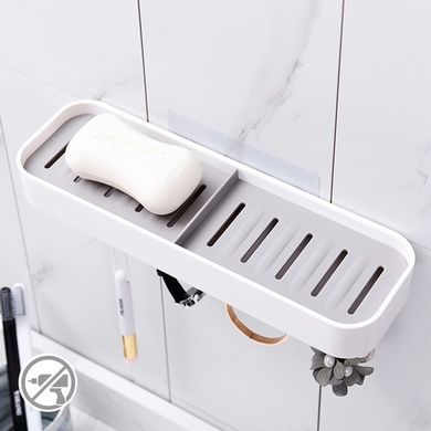 Мильниця для ванної кімнати подвійна з гачками (на клейкій основі) MVM BP-11