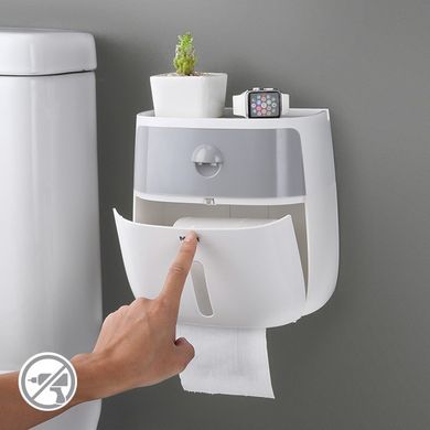 Набор для туалета MVM-3 (бело-серый) (ершик - ведро - держатель для туалетной бумаги)
