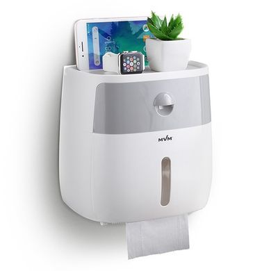 Набор для туалета 2в1 MVM-2 (бело-серый) (ершик напольный - настенный держатель для туалетной бумаги)