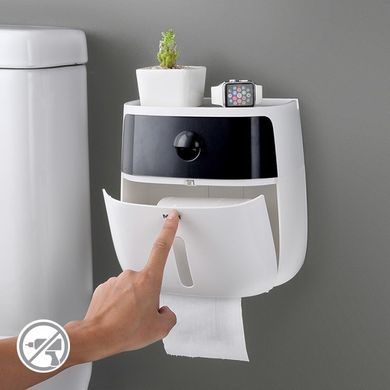 Набір для туалету MVM-4 (біло-чорний) (йоржик настінний - відро - тримач для туалетного паперу)