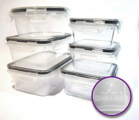 Набір харчових контейнерів пластикових TAVIALO з фіксаторами (6 шт)